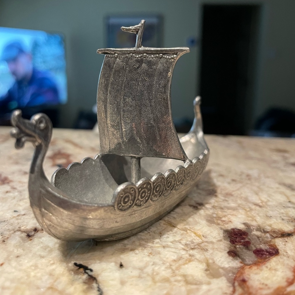 Silver Viking Longship Decorative Accent Bowl